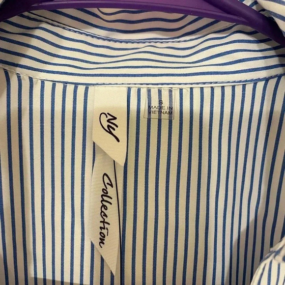 NWT VTG New York Coll. Tailored Blue White Striped Blouse Preppy Old Money S - Picture 4 of 7